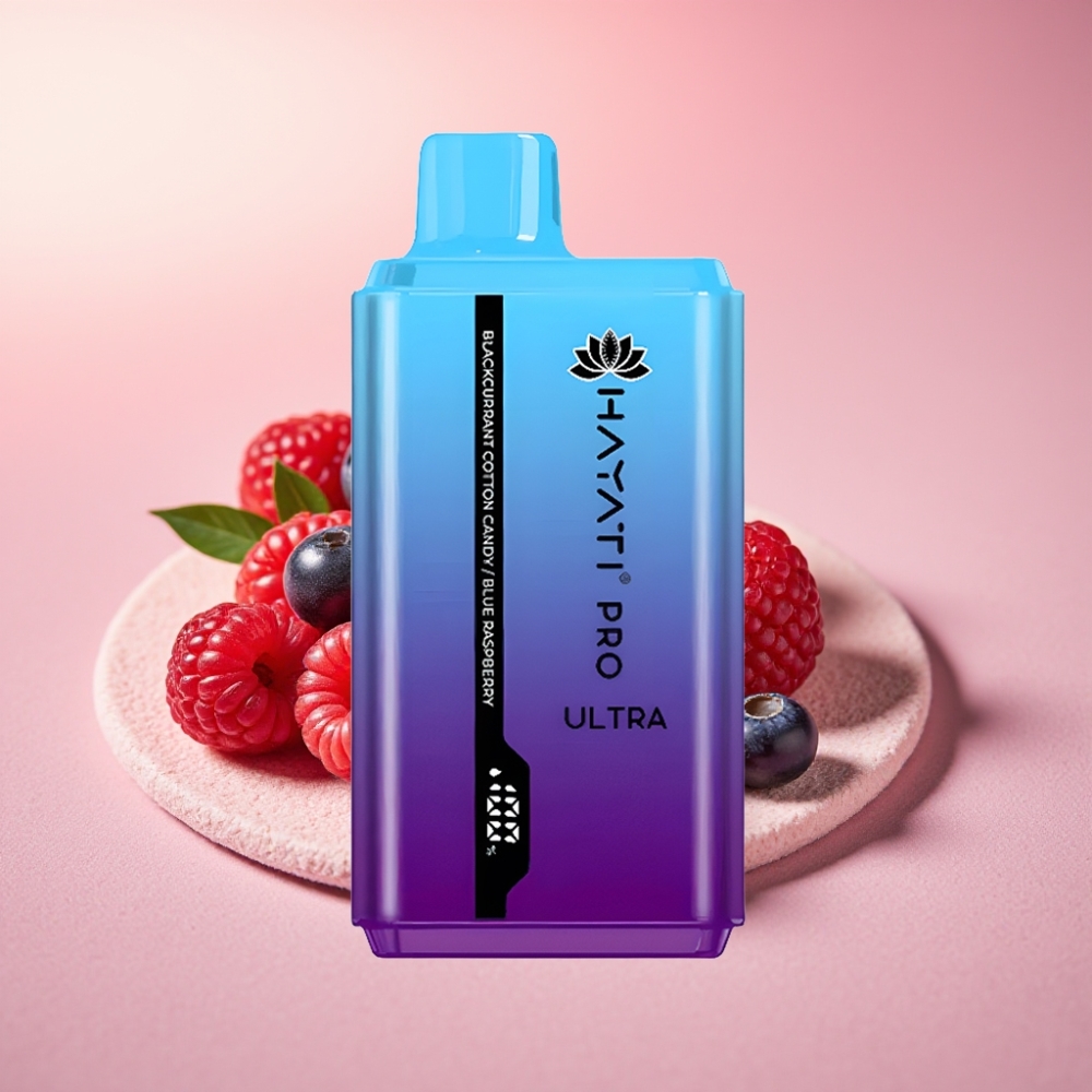 Hayati Pro Ultra 15000 מקטרות בטעם פטל שחור צמר גפן פטל כחול