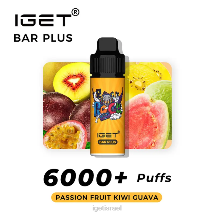 IGET Vape Flavours בר בתוספת 6000 שאיפות N0XZ251 פסיפלורה קיווי גויאבה
